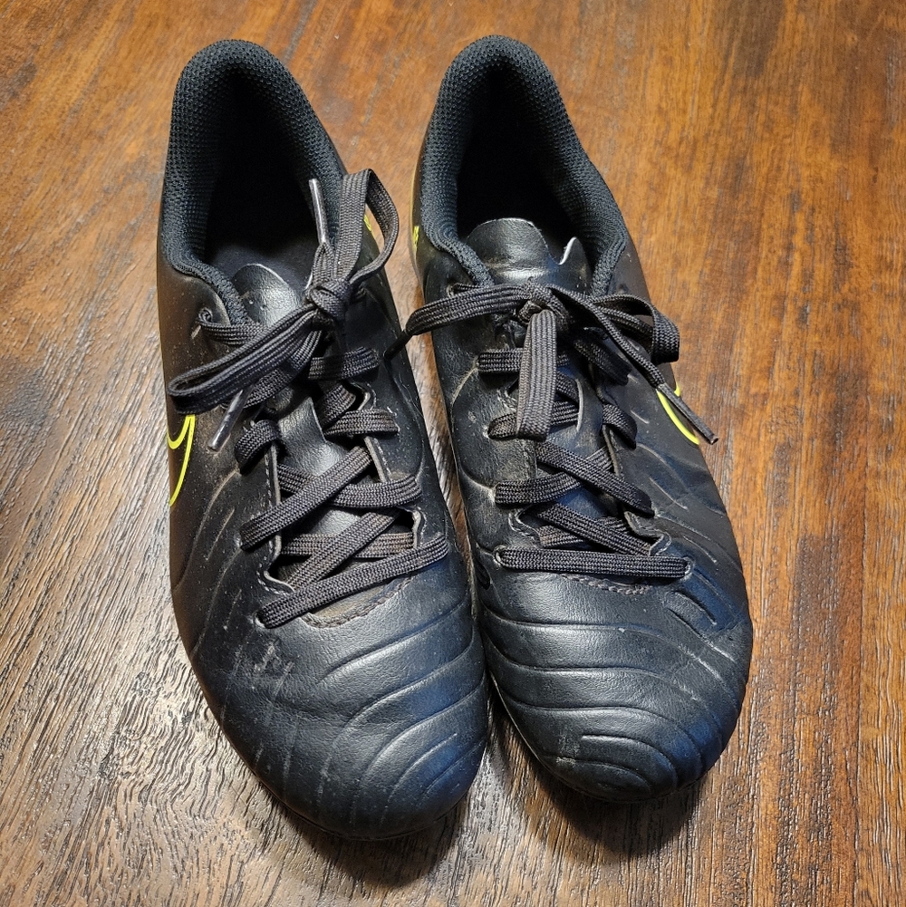 Nike Kid's Black Athletic Soccer Shoes with Yellow Swoosh